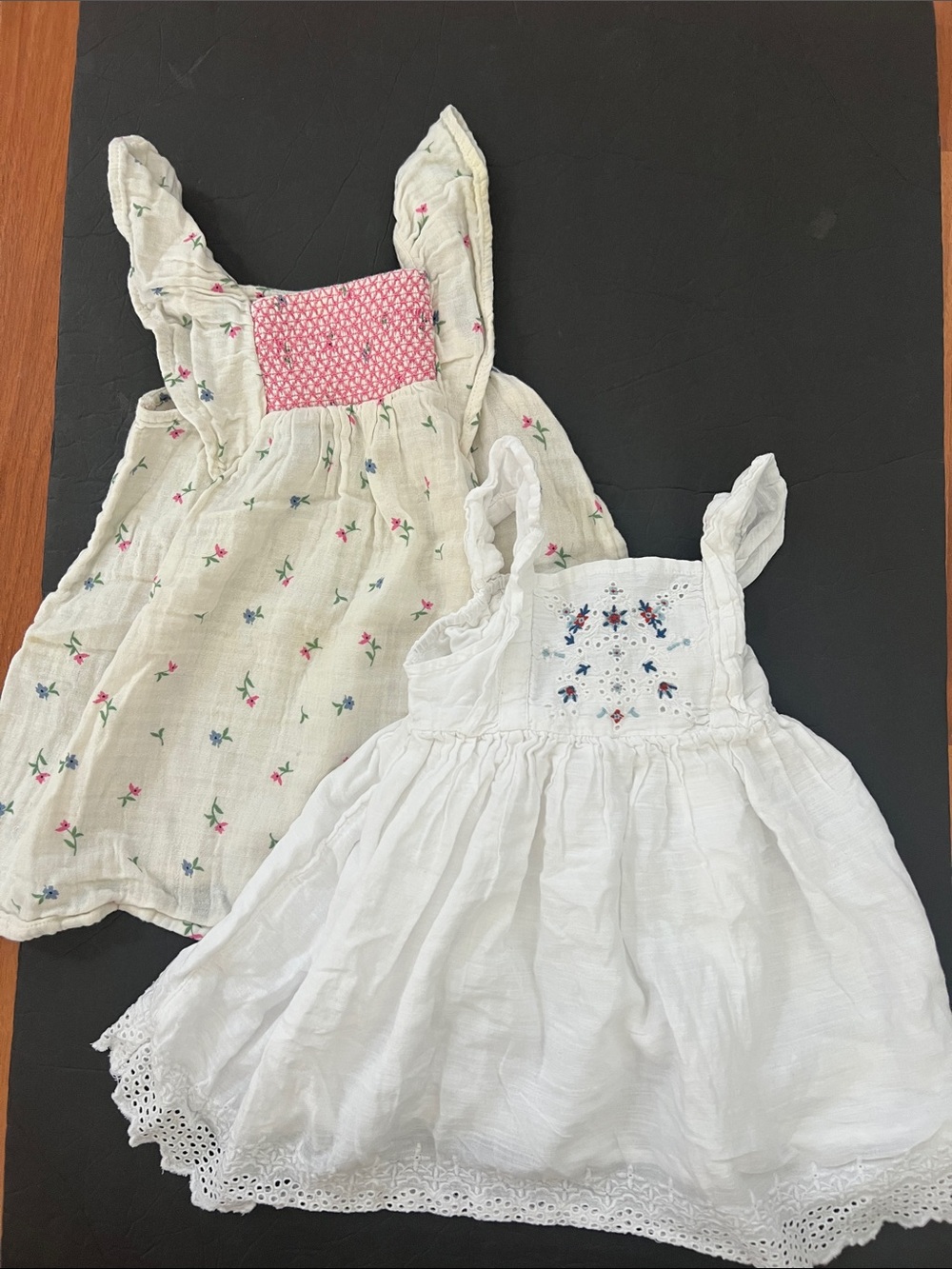 18-24 Old Navy toddler girl Dress cream w florals, white w embroidery florals